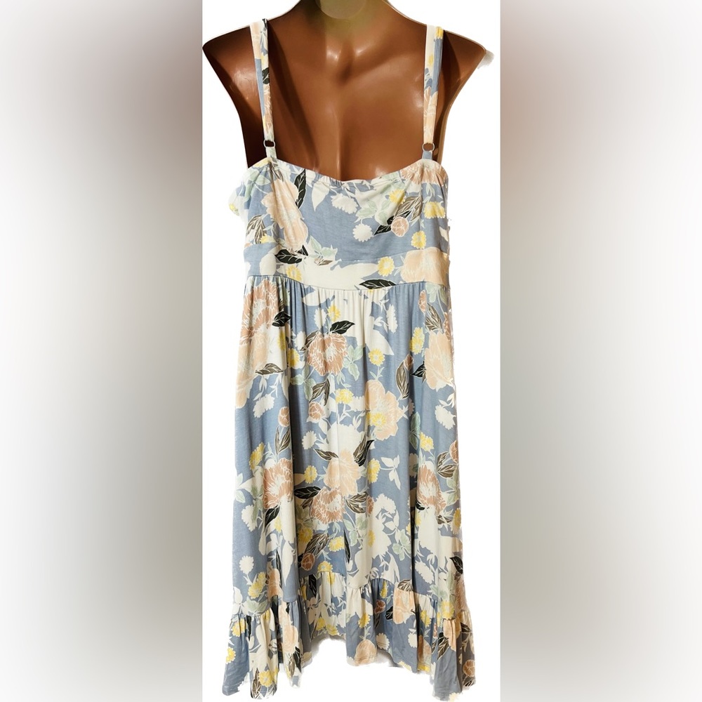 Torrid Super Soft Knits Mini Shirred Skater Dress Blue Floral Sz 3 3X 22-24 - Picture 2 of 6